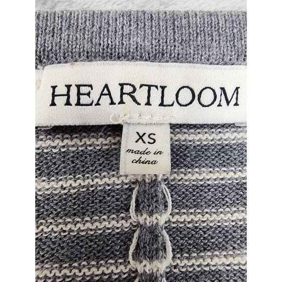 Heartloom Striped Merino Wool Crop Sleeve Sweater Size XS Gray White Back Slit - Picture 3 of 8